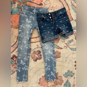 2 pairs girl’s jeans with butterflies and flowers